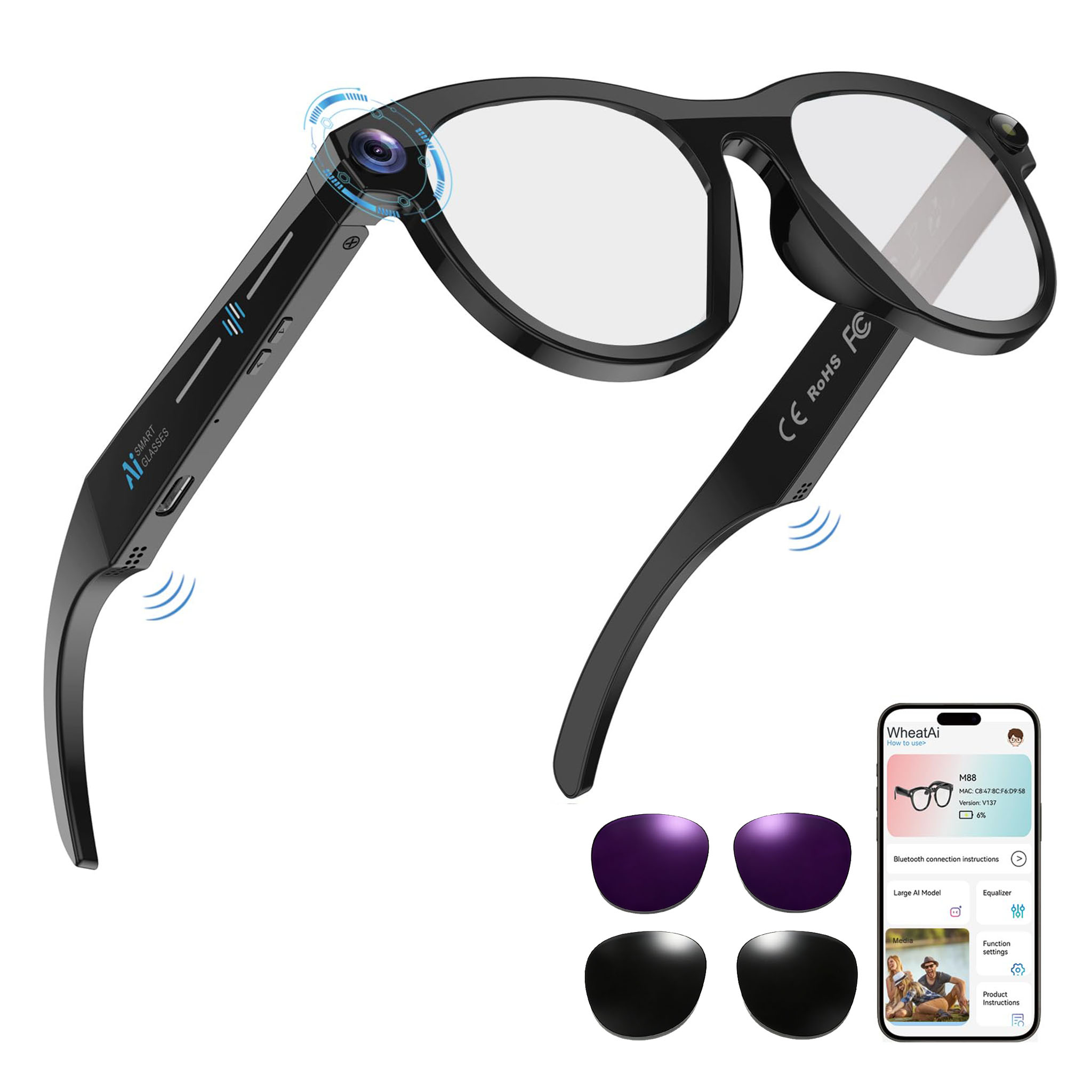 Black Smart Ai Glasses for Men - đánh giá và giá Audio Music Video