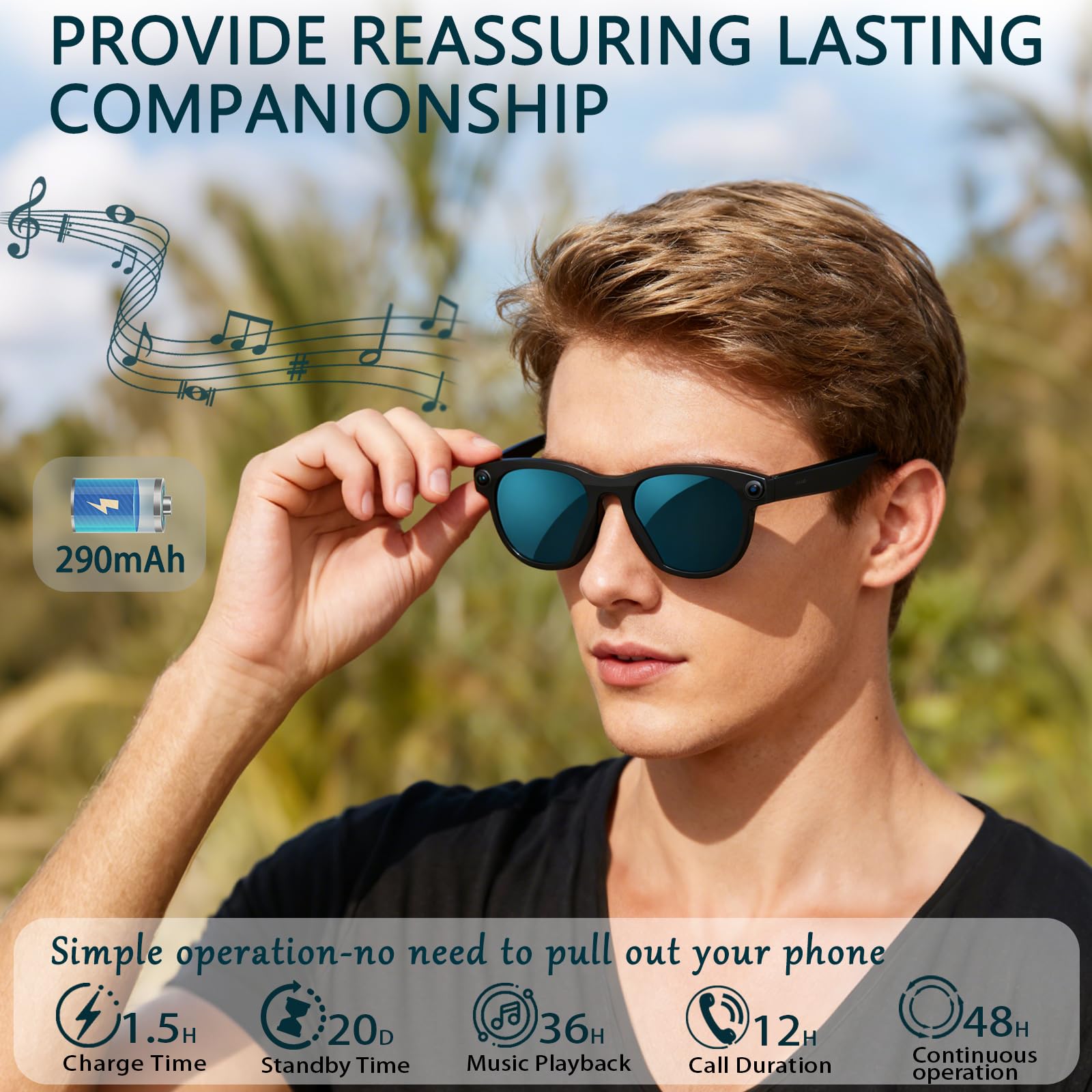 Black Smart Ai Glasses for Men - đánh giá và giá Audio Music Video