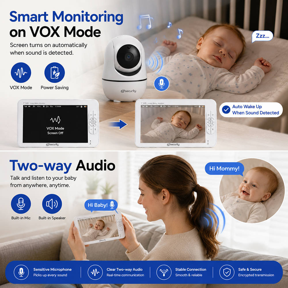 7 Inch Split-Screen Baby Monit - đánh giá và giá Zoom Audio Music